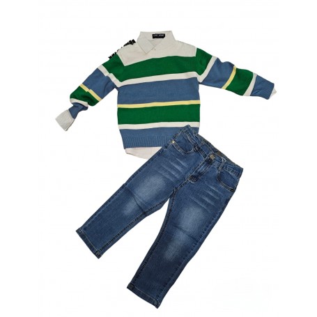 COMPLETO TRE PEZZI CON JEANS 3/7 ANNI