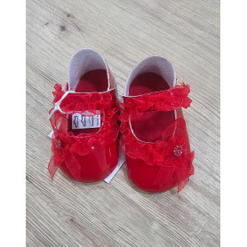 SCARPETTA ROSSA NEONATA CON TULLE SOPRA