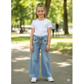 JEANS LARGO CON APPLICAZIONI