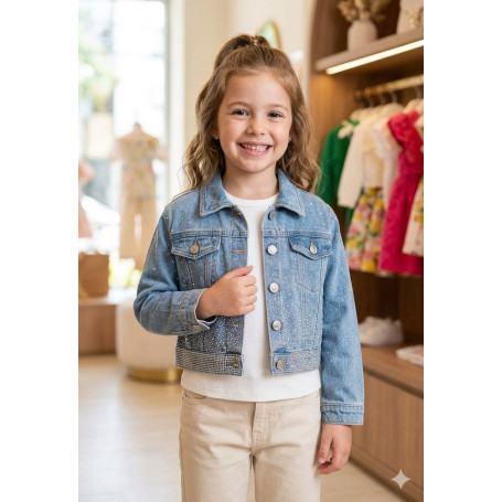 GIUBBINO DI JEANS CON BRILLANTINI 4/12A